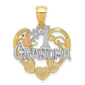 14k Two Tone Gold and White Rhodium #1 Grandma Hearts Pendant, 20mm